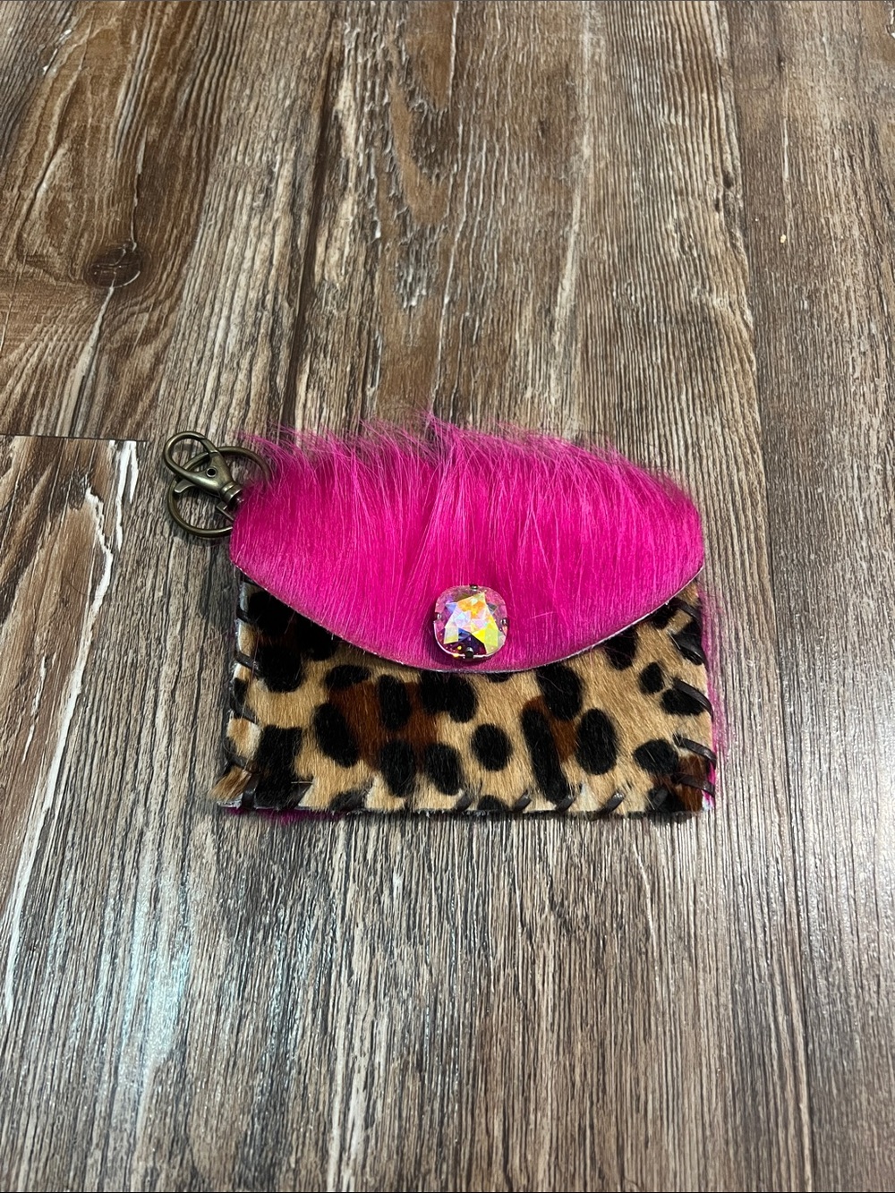 Fuzzy Leopard Keychain Wallet